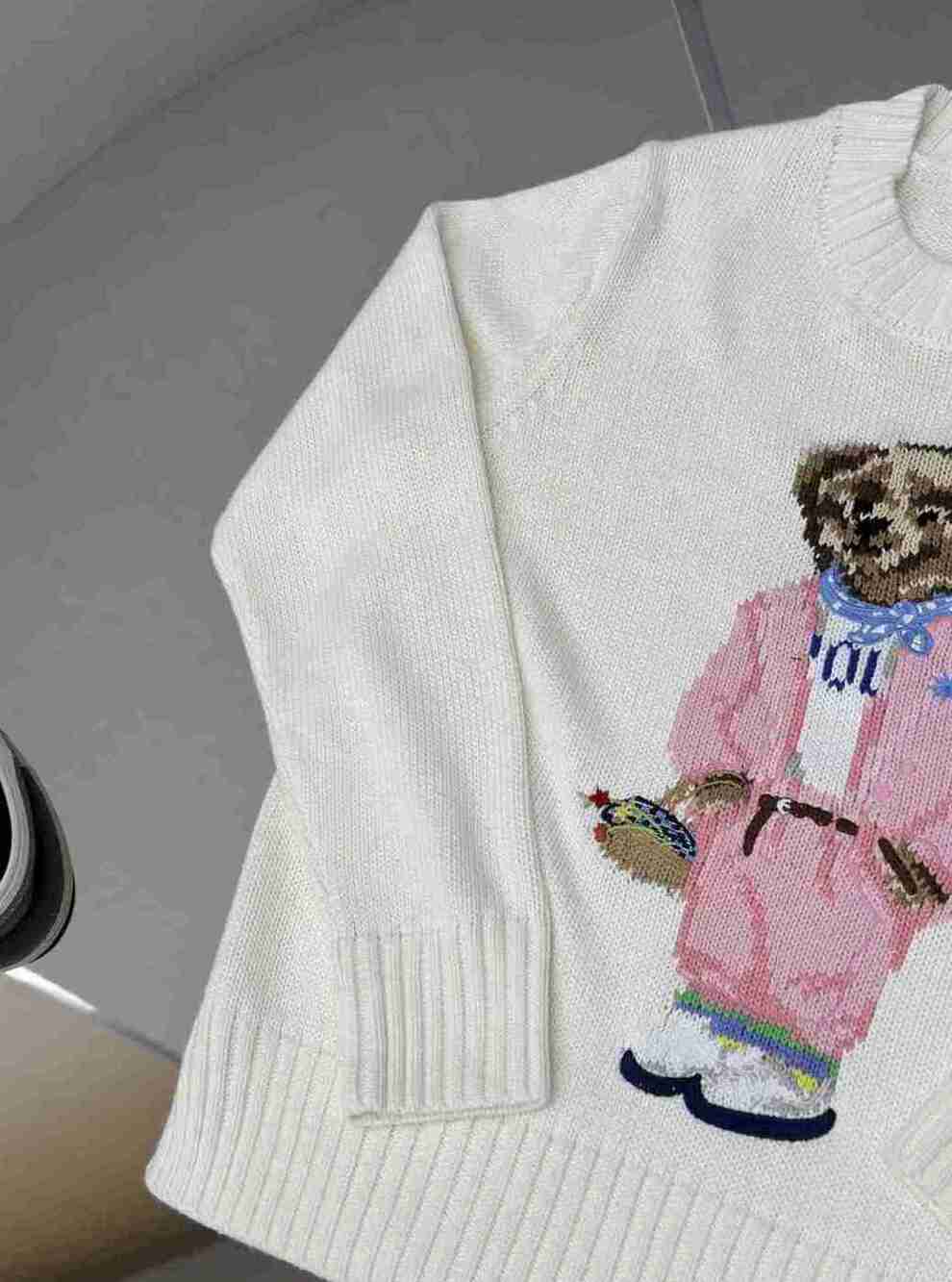 Polo Ralph Lauren Picnic Bear Knit Sweater Off White Casual Ladies Pullover - Picture 5 of 7